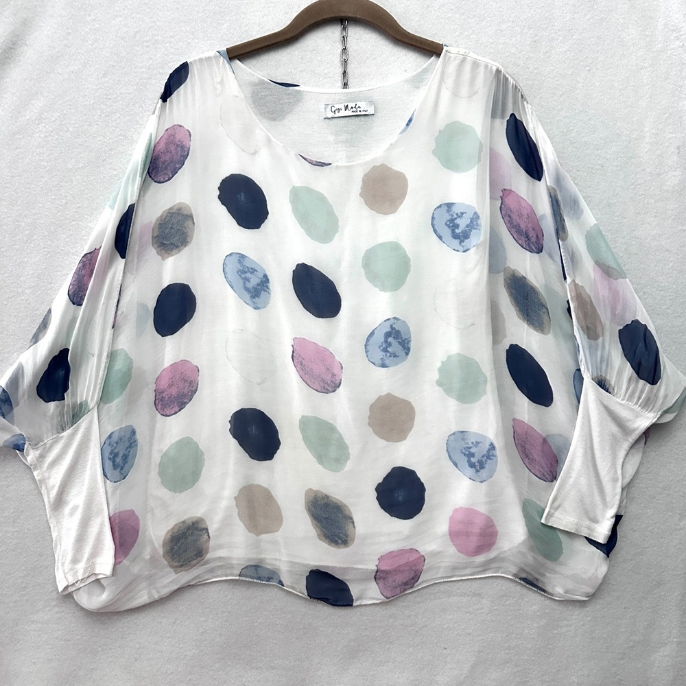 Gigi Moda OS watercolor polka dot silk-blouse batwing Italy
